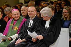 Von links nach rechts: Bischof Dr. Felix Genn, Bischof Thomas Adomeit, EKD-Ratsvorsitzender Dr. Heinrich Bedford-Strohm 